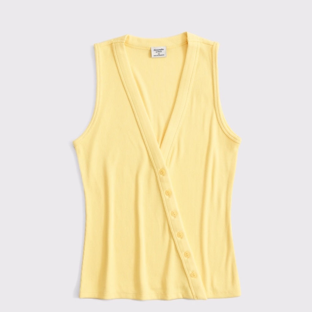 Abercrombie & Fitch Light Yellow Buttoned Tank Top